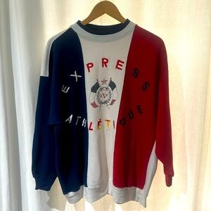 Vintage 90s Mens Express Athletique Colorblock Crew Sweatshirt red white blue